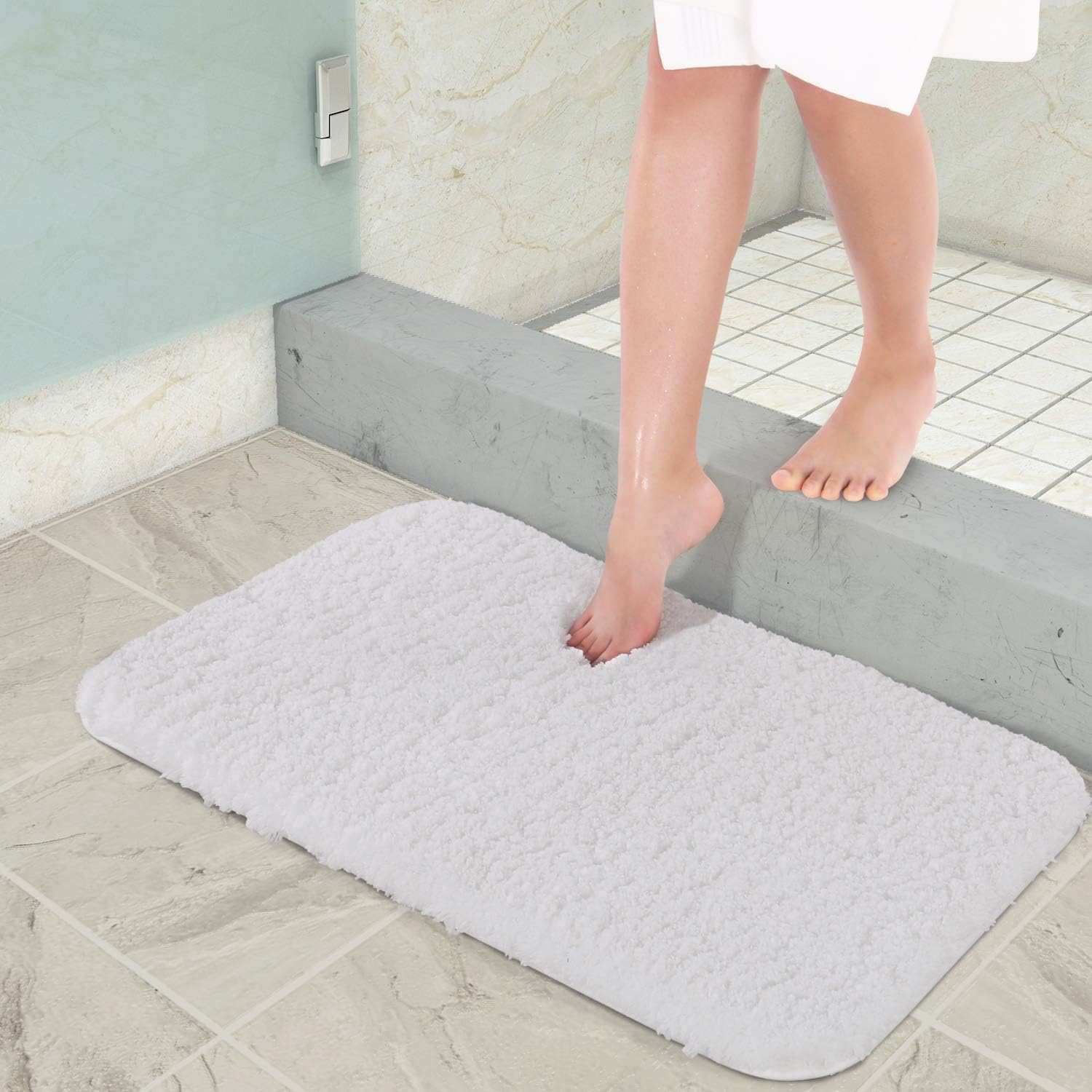 Lifewit Bathroom Rug Bath Mat 32"x20" Non-Slip Soft Shower Rug Plush Microfiber Water Absorbent Thick Shaggy Floor Mats, Machine Washable, White: Home & Kitchen