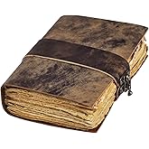 AGWANI HANDICRAFT Leather Bound Vintage Journal for Women & Men - Book of Shadows - Lock Closure - 200 Pages of Antique Deckle Edges Handmade Paper - Rustic Coffee Brown Color (7x5 Inch 200 Pages)