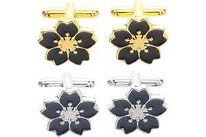 FRCOLOR 2 Pairs Japanese Style Cherry Blossom Flower Sleeve Cufflinks Metal Decorative Shirt Studs Business