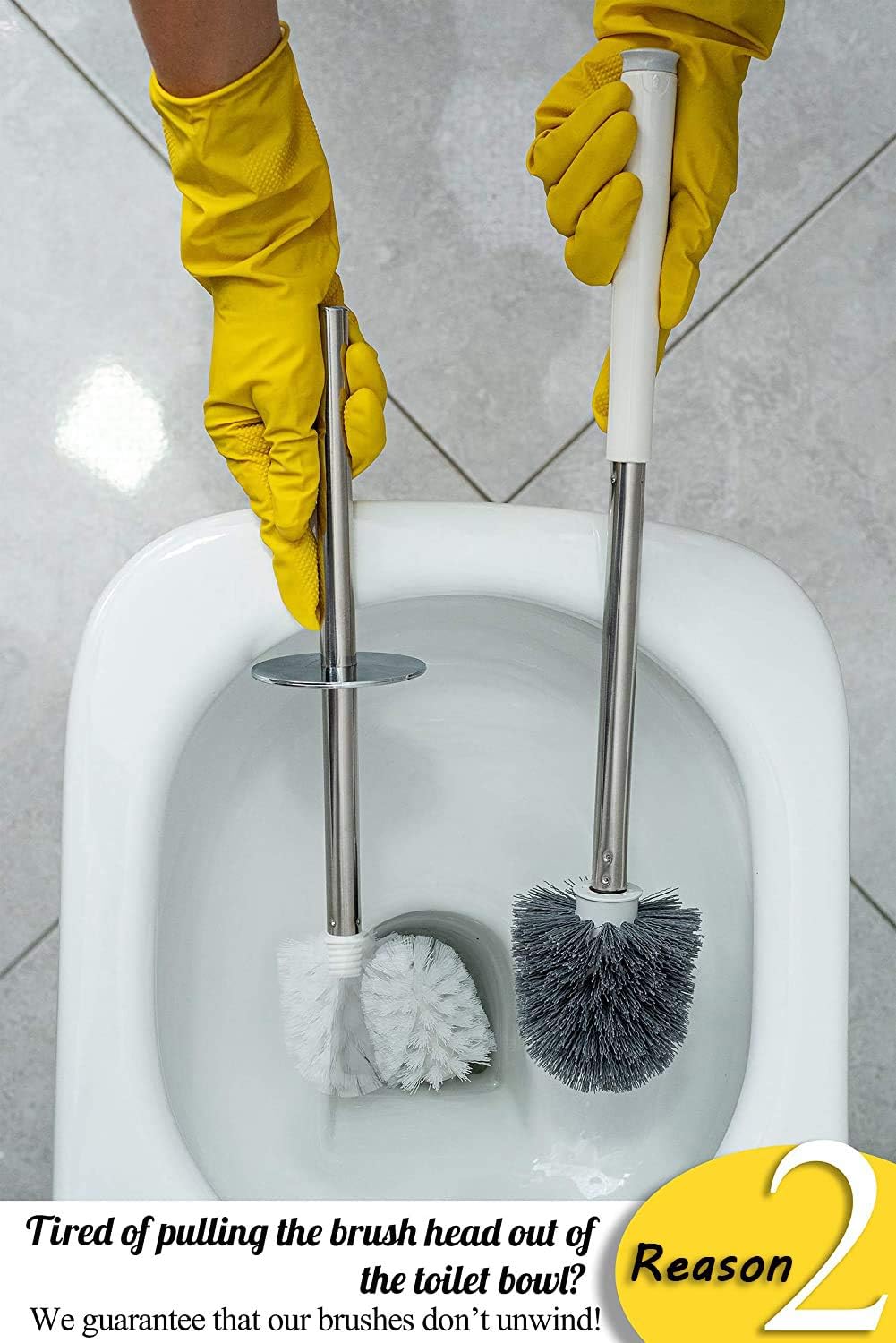 Toilet Brush with Holder- 5 Reasons Why You Should Buy Toilet Bowl Cleaner Brush for Bathroom by ToRespire, 2 White Sets, Combination of Plastic and Stainless Steel: Kitchen & Dining