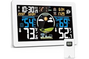 Brataste Weather Station Wireless Indoor Outdoor, Digital Thermometer, 7.5'' VA Display Home Weather Stations, Accurate Temperature Humidity Gauge with Weather Forecast, Atomic Clock,White
