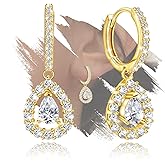 Teardrop Hoop Earrings for Women - Sterling Silver Sparkle Cubic Zirconia Loop Earring for Sensitive Ears Hypoallergenic Waterdrop Earring aretes de mujer Lightweight Dainty Jewelry Gift for Birthday