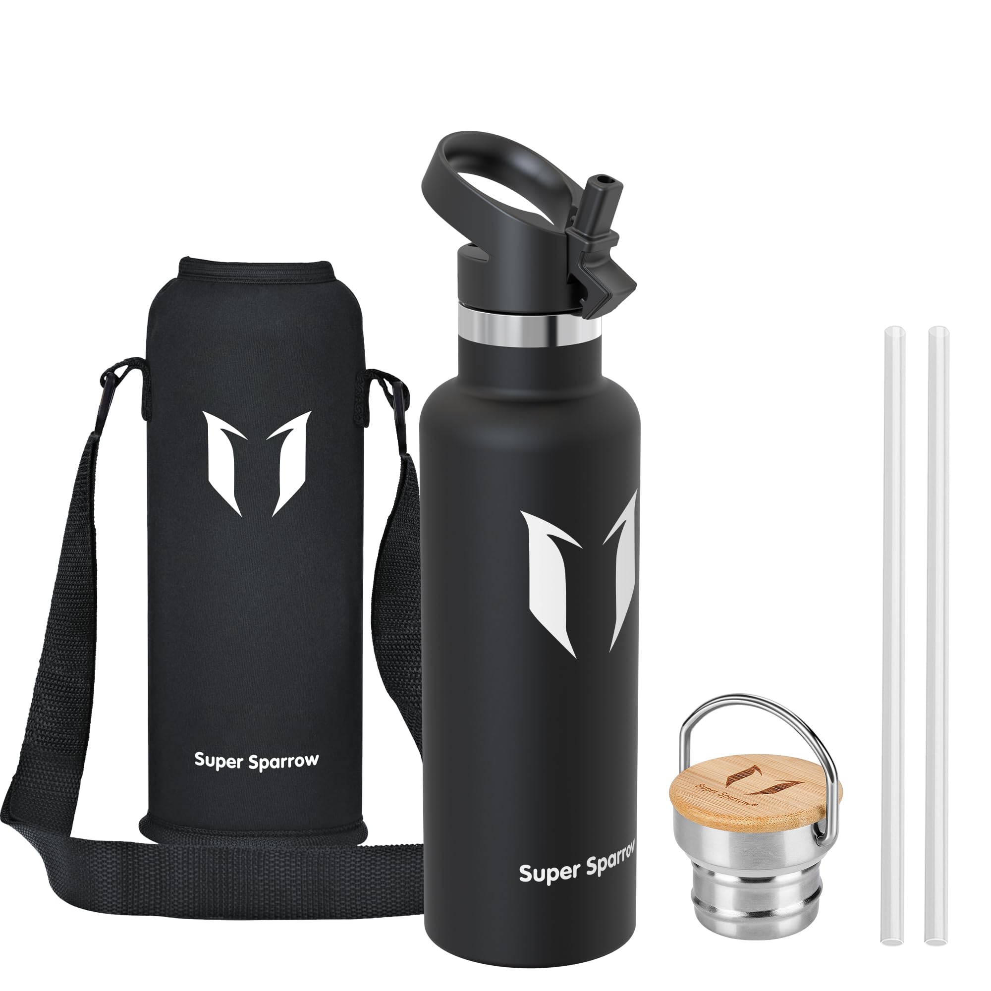 Super Sparrow Stainless Steel Water Bottle - 750ml - Vacuum Insulated Metal Water Bottle - Standard Mouth Flask - BPA Free - Straw Water Bottle for Gym, Travel, Sports