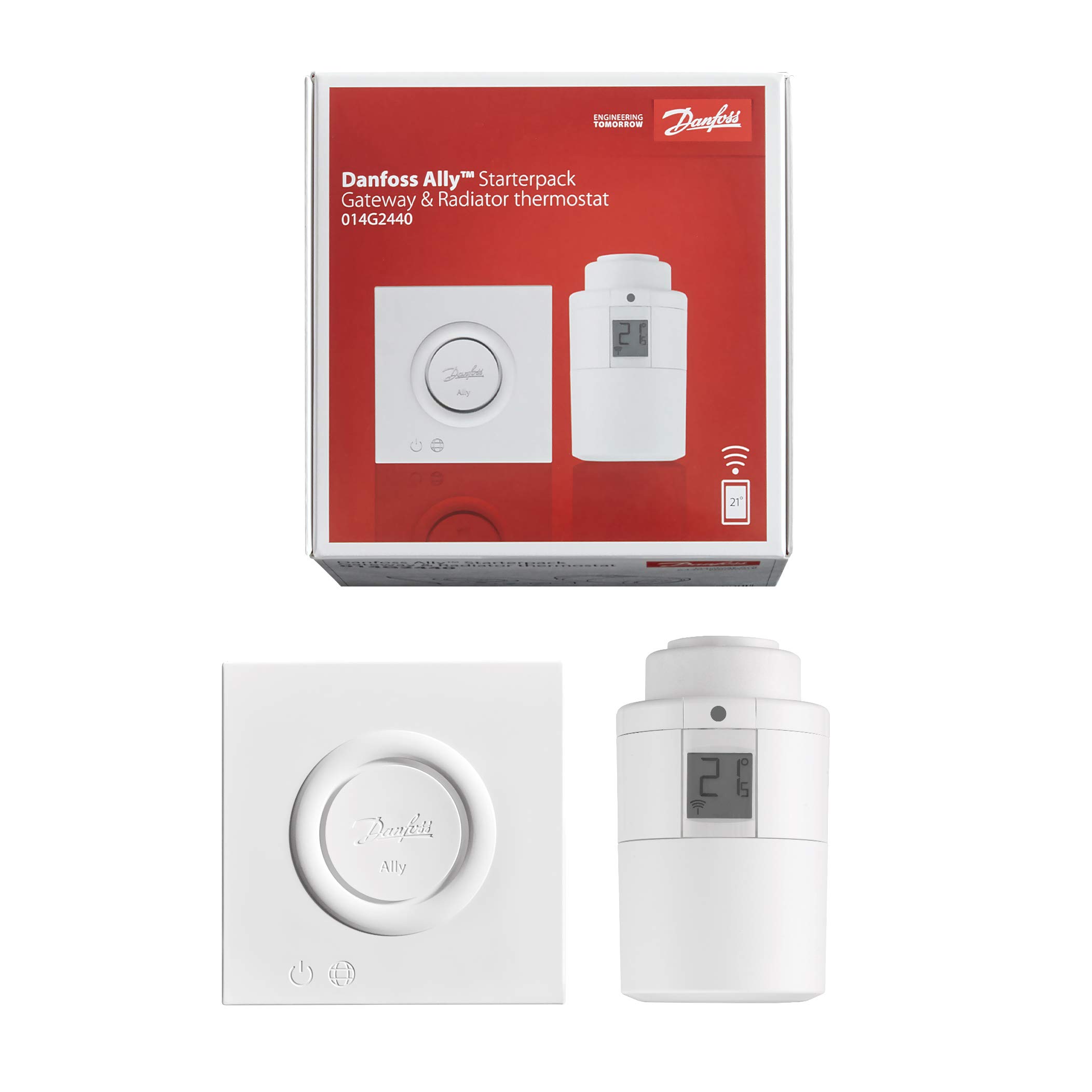 Danfoss Ally Starter Pack Includes Gateway and Radiator Thermostat, White, Ja