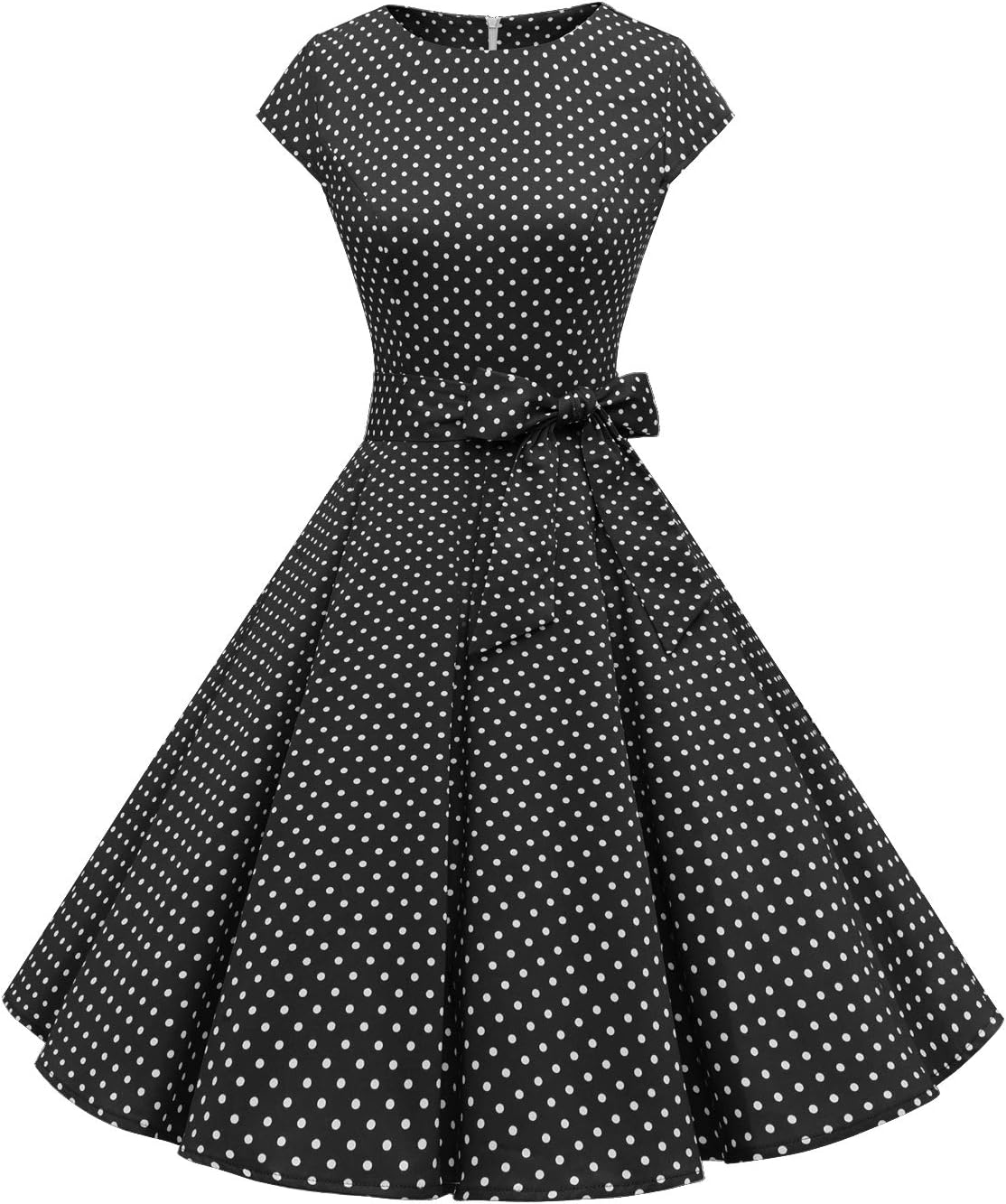 Women Vintage 1950s Retro Rockabilly Prom Dresses Cap-Sleeve