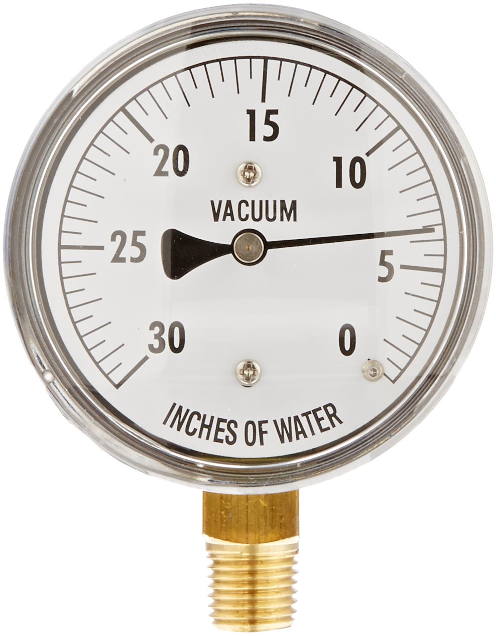 PIC Gauge LP1-254-30V 2.5" Dial, 30/0" wc vac psi Range, 1/4" Male NPT Connection Size, Bottom Mount Dry Non-Fillable Low Pressure Gauge with a Chrome Case, Brass Internals, and Plastic Lens