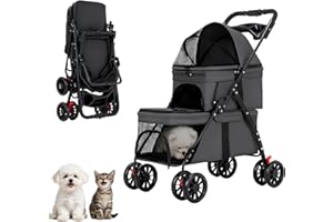 YYW Double Pet Stroller for Small Cats and Dogs, Foldable Kittens Puppies Travel Strolling Cart with 2 Carriages, Cup Holder 