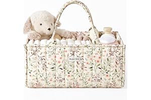 Blissful Diary Floral Diaper Caddy Organizer, Stylish Nursery Storage Basket, Gift for Baby Shower, Baby Registry Must Have, 