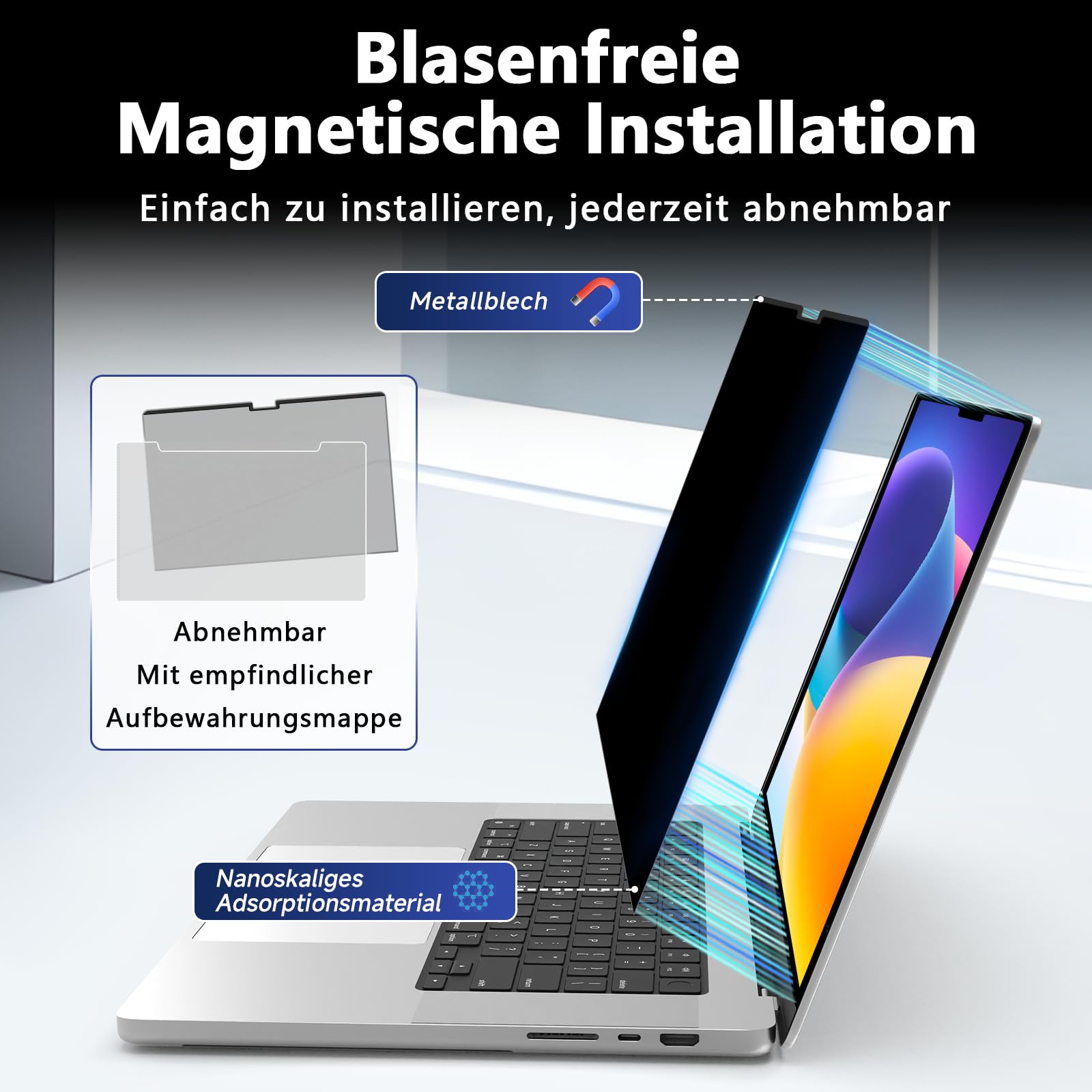 360° Magnetic Privacy Screen Protector for MacBook Air 13 (2018-2021, M1) & MacBook Pro 13 (2016-2022, M1/M2), Removable Anti-Glare 4-Way Privacy Film 13.3 Inch Privacy Filter Privacy Screen