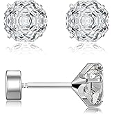 GUIJUEYE 20G G23 Implant Grade Titanium Earrings for Sensitive Ears Women Girls | Hypoallergenic Flat Screw Back Earrings with Rose Cut Cubic Zirconia