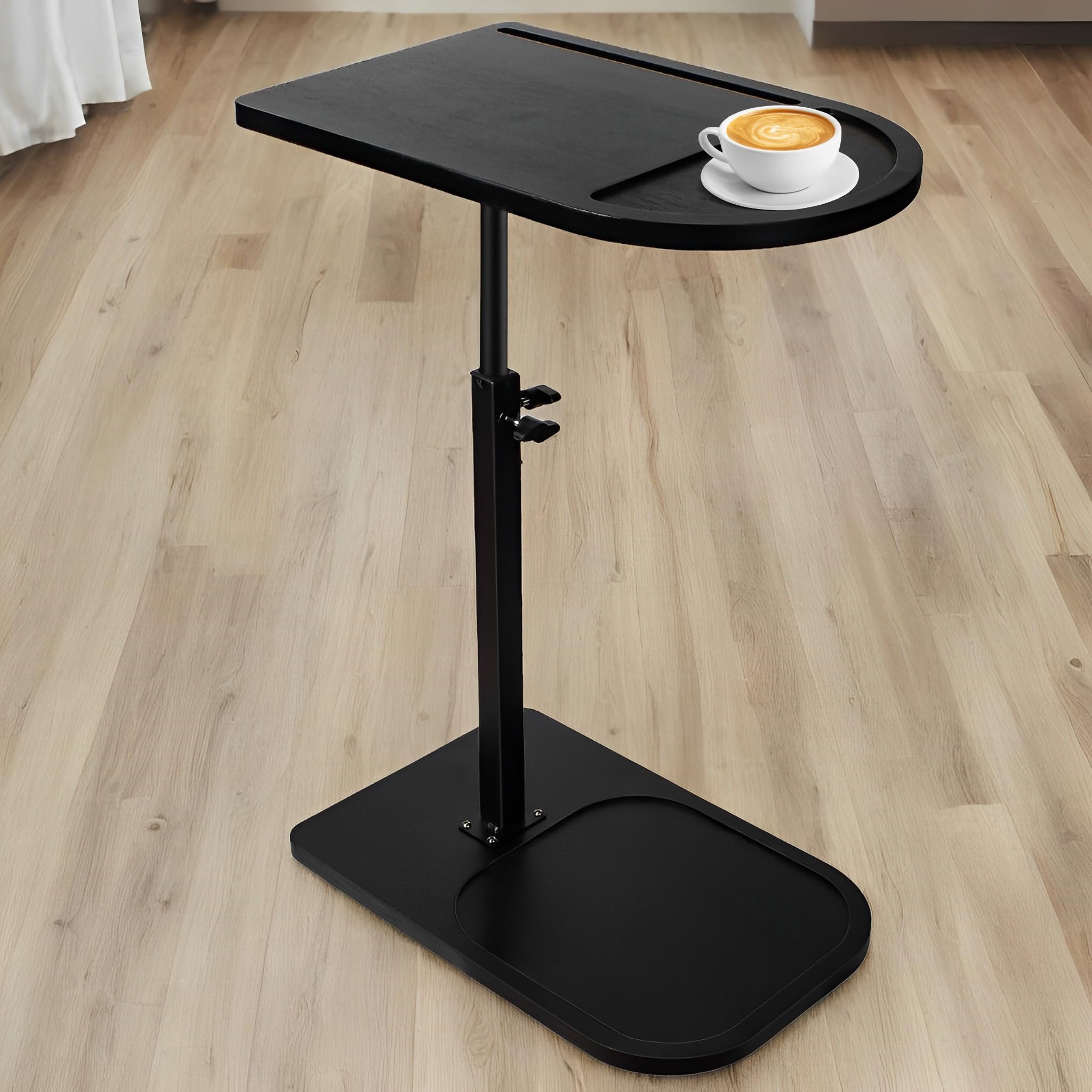 Photo 1 of Viyuse Side Table Sofa Tray for Couch - Adjustable/360° Swivel TV Tray Tables with Phone & Tablet Slot, Small Spaces Snack Trays C-Shaped End Table for Bed, Living Room, Office (Black)