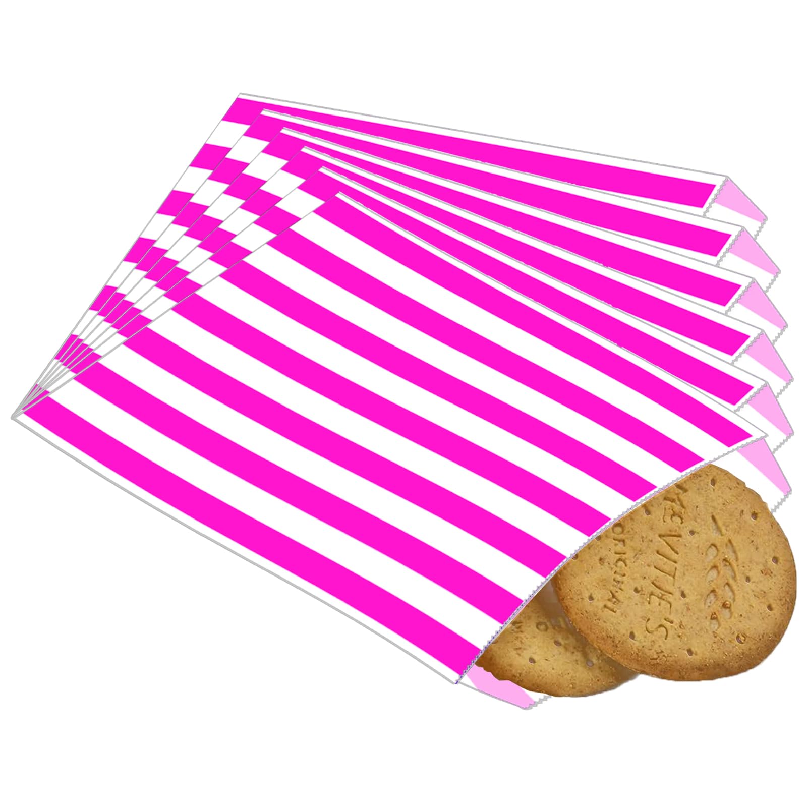 POPOYU 100Pcs Small Stripy Paper Bags Pink,Treat Bags Small for Kids,Sweet Bag,5x7'' Candy Stripe Paper Bag for Kids Halloween Christmas Easter Wedding Party Treat Buffet Confectionery Stall