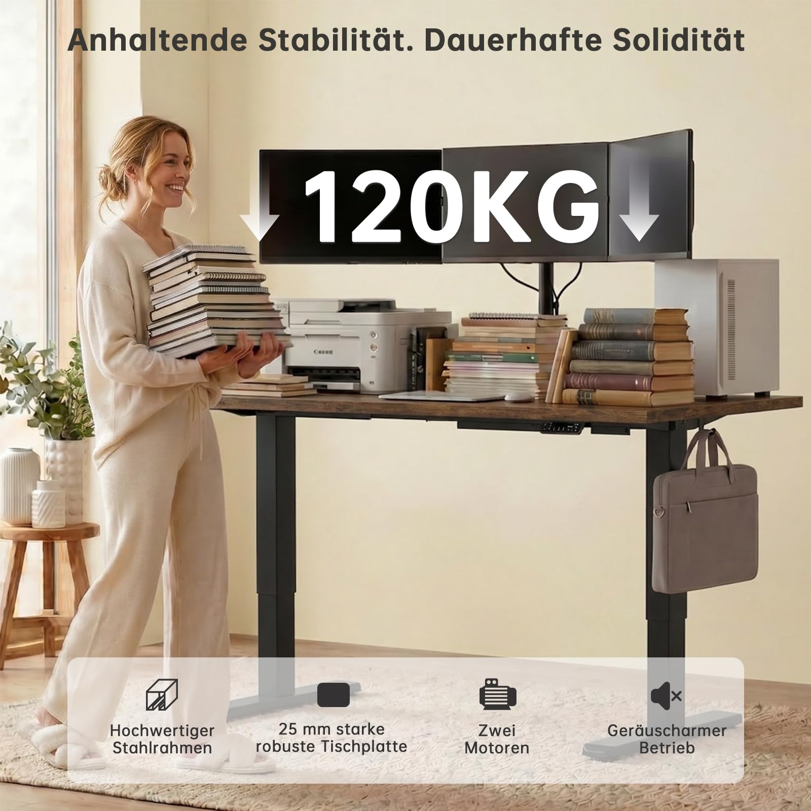 Devoko Höhenverstellbarer Schreibtisch mit 2 Motoren，25mm Einteilige Tischplatte, 160x80 cm Elektrisch Computertisch mit Kabel Management, Vintagebraun - Perfekte Ergonomie für Dein Büro 3