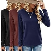 GAYHAY 3 Pack Long Sleeve Shirts for Women - Loose Fit Crew Neck Basic Tees Fall Tops Outfits Casual Clothes 2026