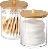 Hwtcjx 2 Pcs Cotton Pad Holder PS Material with Wooden Cover Storage Box