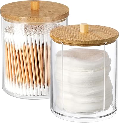 Hwtcjx 2 Pcs Cotton Pad Holder PS Material with Wooden Cover Storage Box