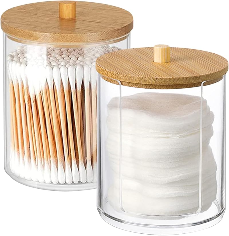 Hwtcjx 2 Pcs Cotton Pad Holder PS Material with Wooden Cover Storage Box