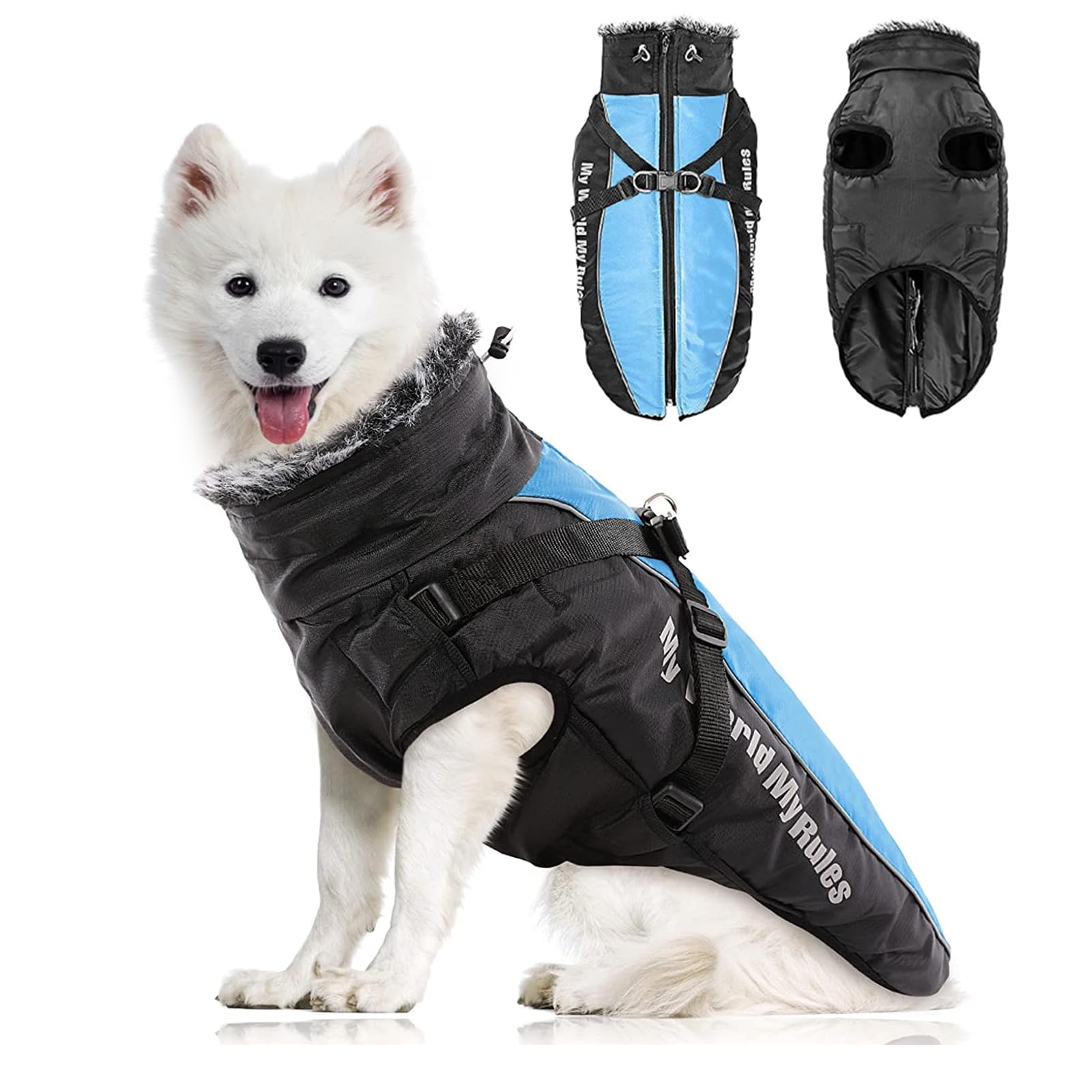 PETCUTE Dog Coat Waterproof with Harness,Adjustable Dog Coats with Reflective Strap,Small Pet Jackets with Harness and Zipper for Small Medium Large Dogs,4XL