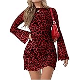 Milumia Women's Leopard Print Mini Dress Y2k Bell Long Sleeve Cheetah Short Dresses Going Out Party Clubbing Outfits