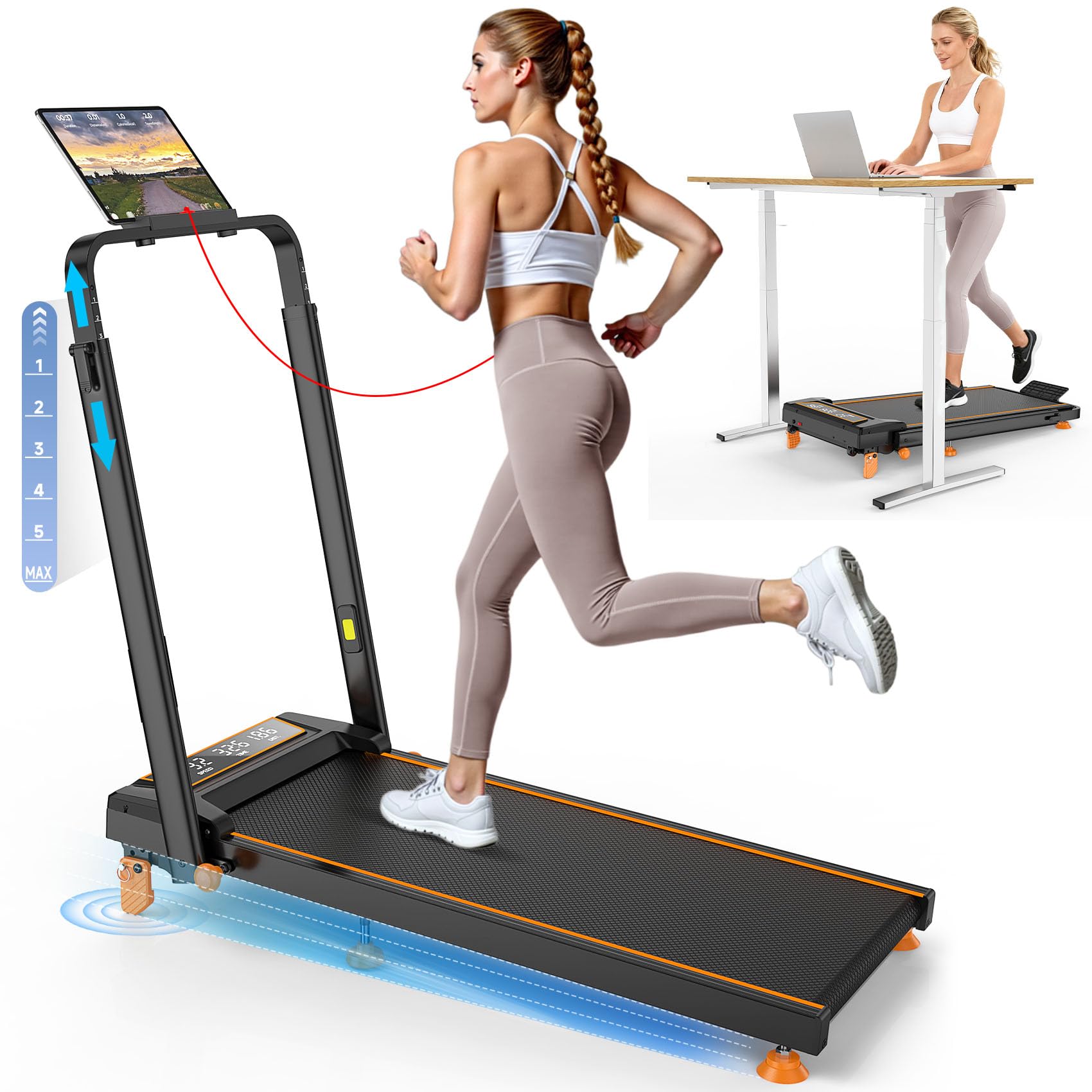 Photo 1 of **PARTS ONLY** Walking Pad Treadmill with 12% Incline & Adjustable Height, 4 in 1 Folding Under Desk Treadmill, Upgraded 3.5HP Walking Pad with Handle Bar, Electric Portable Treadmills for Home 350LBS, LED Display