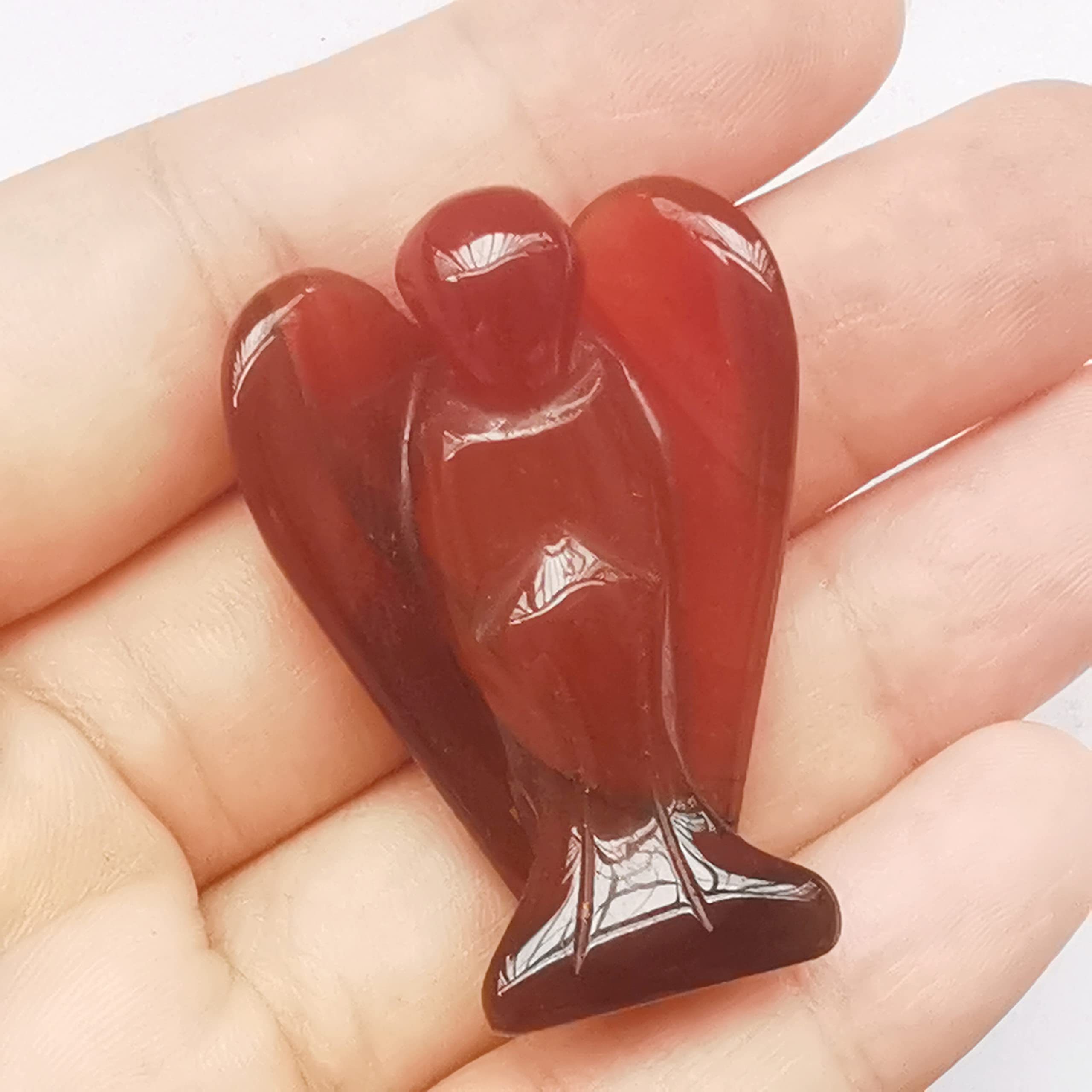 Manekieko Natural Carnelian Healing Crystal Prayer Guardian Angel Statue,38mm Carving Pocket Palm Stone Figurines Decoration