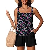 Summer Mae Blouson Womens Tankini Swimsuits 2026 Modest Tummy Control Bathing Suits Swim Shorts with Pockets for Beach