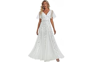 Ever-Pretty Women's Sequin Sparkly V-Neck Short Sleeve Maxi Evening Dress 00734