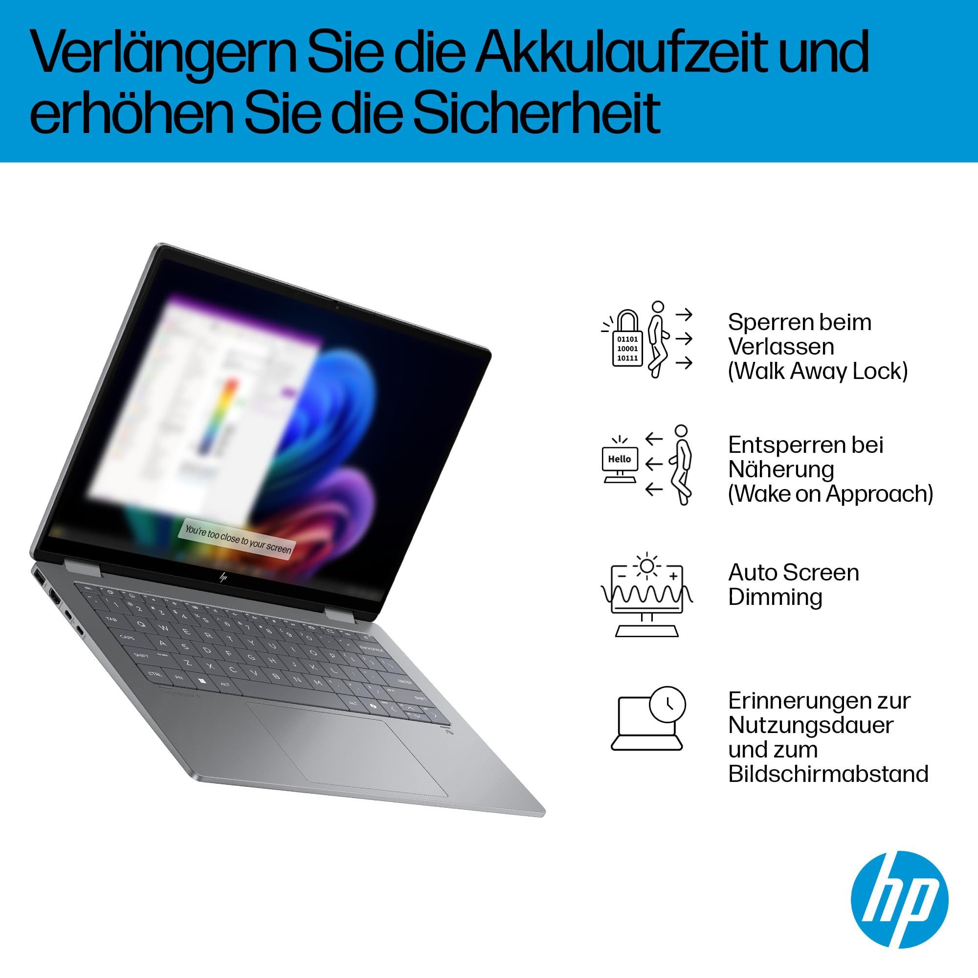 HP OmniBook X Flip 2in1 Next Gen AI Laptop | AMD Ryzen AI 7 350 (8C) | dedizierte NPU für KI | 50 NPU Tops | Copilot+ PC | 14" WUXGA 1920x1200 Touchscreen | 16GB | 512GB SSD | Win11 | QWERTZ | Silber 9