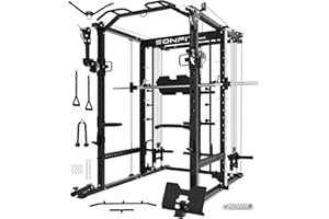 EONFITOMNI Eonfit E5 Smith Machine with Vertical Leg Press, Power Cage Squat Rack with LAT-Pull Down Cable Crossover Rotating Arms System Home Gym Equipment All in One