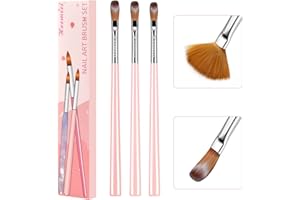 Heemeei Acrylic Nail Brush Set, 3PCS Acrylic Nail Brushes Size 8/10/12 Professional Nail Brushes for Acrylic Application Acrylic Powder Nail Extension and 3D Nail Carving for Manicure DIY Home Salon