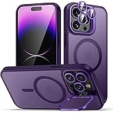 TOBOVON for iPhone 14 Pro Max Case, Compatible with MagSafe, Built-in Camera Ring Stand, with Individual Camera Cover, Translucent Matte Military-Grade Drop Protection Magnetic Case, Purple