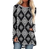HOTYD Western Sweatshirts for Women Plus Size Long Sleeve Aztec Print Blouses Dressy Casual Crew Neck Loose Fit Pullover Tops