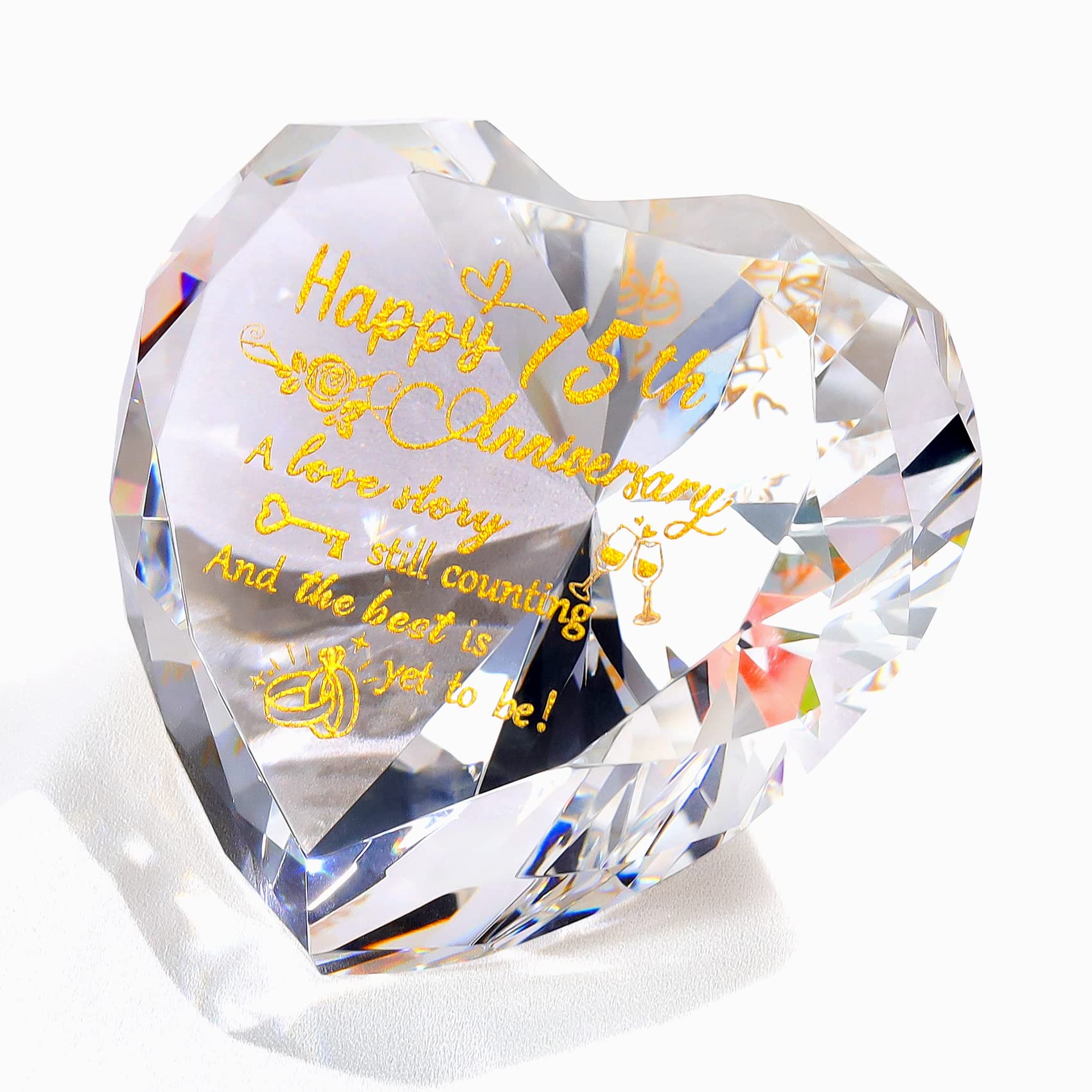 15th Wedding Anniversary Crystal Gifts for Wife, Heart Glass Diamond Keepsake Etched Happy 15 Years of Marriage Anniversary Presents for Paterner Women Husband