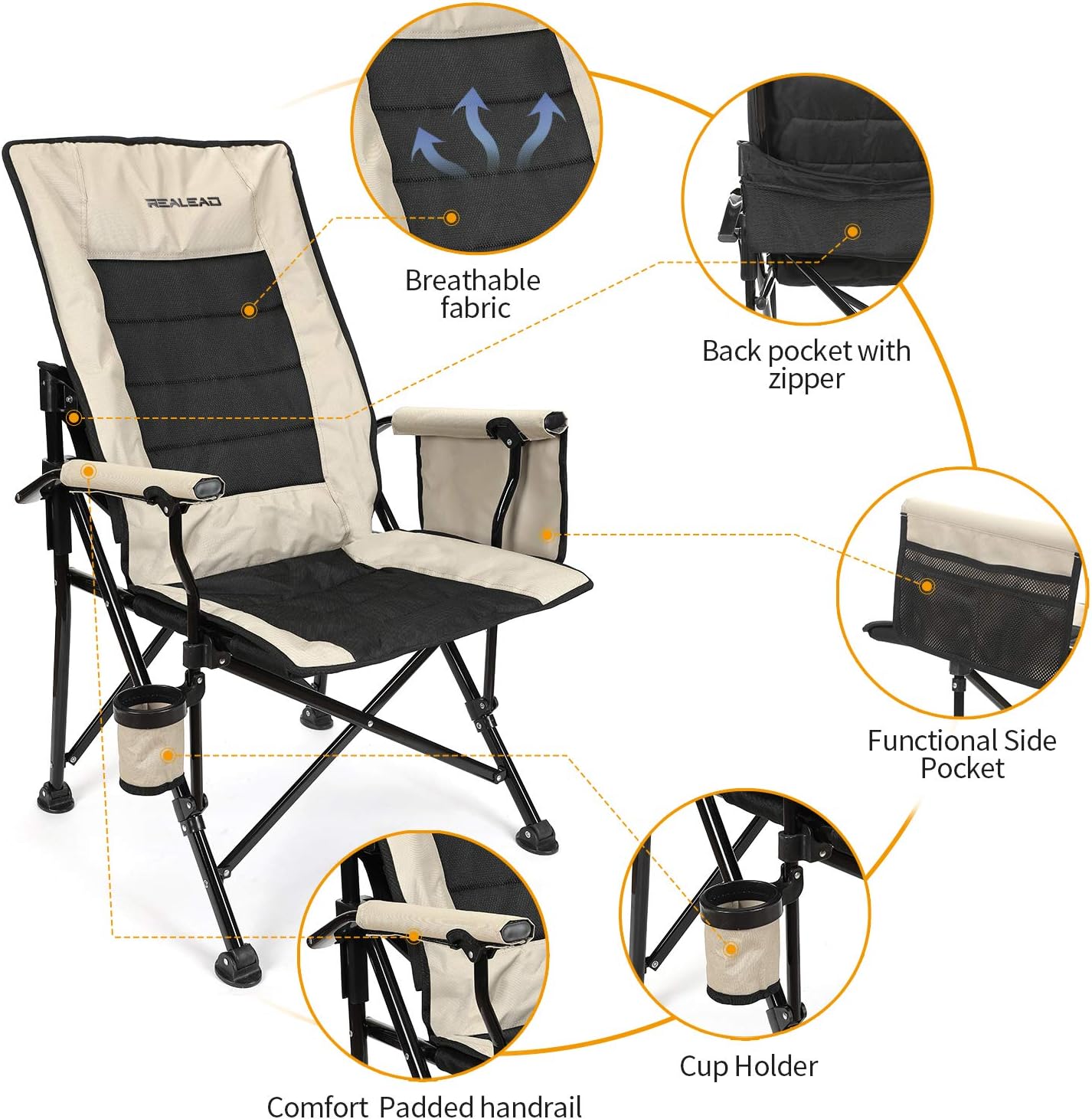 Realead Adjustable Oversized Camping Chair Heavy Duty Folding Chair High Back Support Beach Chair Travel Portable Chair Padded Hard Arm Steel Frame Outdoor Chair Supports 400 lbs: Kitchen & Dining