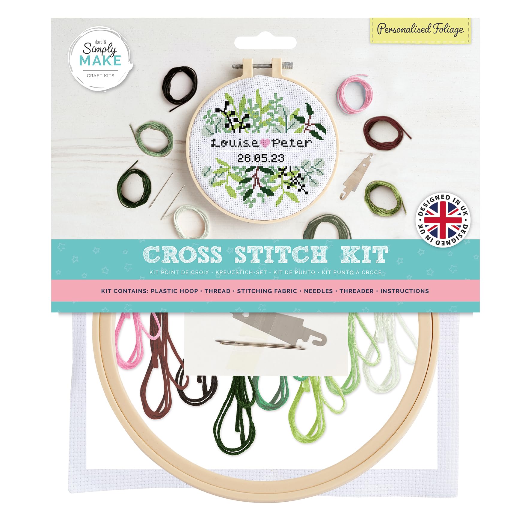 Simply Make Cross Stitch Kit Personalised Foliage, Multicoloured, Single Craft Kit, Cross Stitch Kits for Adults, Sewing Kit and Embroidery Kit for Home Crafts, Embroidery Threads Included — image 1