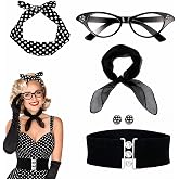 Zhanmai 1950's Costume Accessories for Women 50s Outfits Set | 50s Retro Scarf, Polka Dot Headband, Earring, Cat Eye Glasses, Waistband, for Halloween Cosplay Dress up Party Accessories