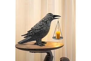 LEBALEY Fake Crow Light Holder - Gothic Home Decor，Raven Lamp Tealight Candle Holder,Gothic Halloween Home Decor,Indoor Raven Lamp Black Resin Statue