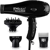 FHI HEAT Platform Nano Power Salon Pro 2000 Tourmaline Ceramic Quick Dry Hair Dryer with 3 Piece Attachment Set (Comb, Concentrator, and Diffuser), Black