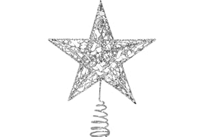URATOT Glittered Christmas Tree Topper Metal Christmas Treetop Hallow Wire Star Topper for Christmas Home Decoration (6 inches, Silver)