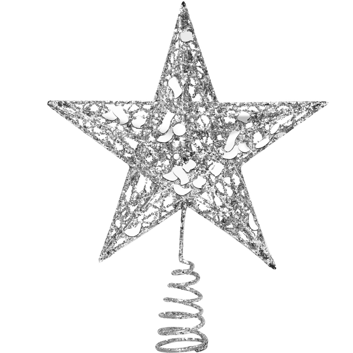 URATOT Glittered Christmas Tree Topper Metal Christmas Treetop Hallow Wire Star Topper for Christmas Home Decoration (Silver, 6 inches)