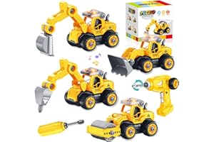 Jiakora Take Apart Toys for 4 Year Old Boys, 4-in-1 Trucks Gifts for 3 4 5 6 7 8 Year Old Boys Girls, DIY STEM Construction Vehicle Building Toys with Electric Drill Remote Control