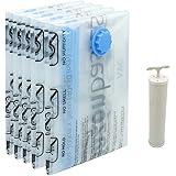 Amazon Basics Vacuum Compression Storage Bags With Hand Pump, Medium, 5-Pack, White, Sky Blue