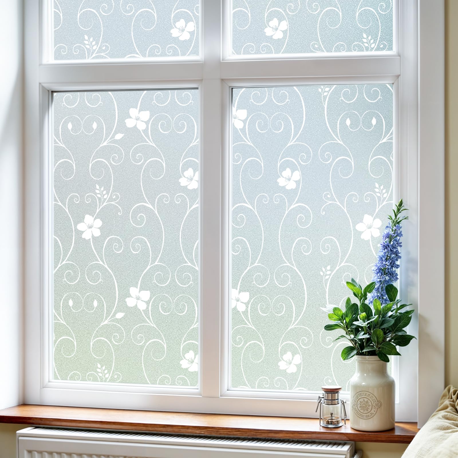 DUOFIRE Privacy Window Film Frosted Decorative Window Sticker Non Adhesive No-Glue Static Cling Glass Film Anti-UV Film (90cm X 300cm， DP014W)