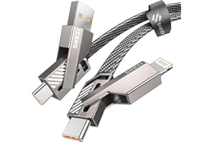 SHEZI 4 in 1 USB C Cable Lightning Cable 45W [Fast Charging & Data Sync] Flat Braided Anti-Tangle iPhone Charger Cord with Velcro, Multi Charging Cable Combo Lightning/Type C/USB A Ports [3ft]