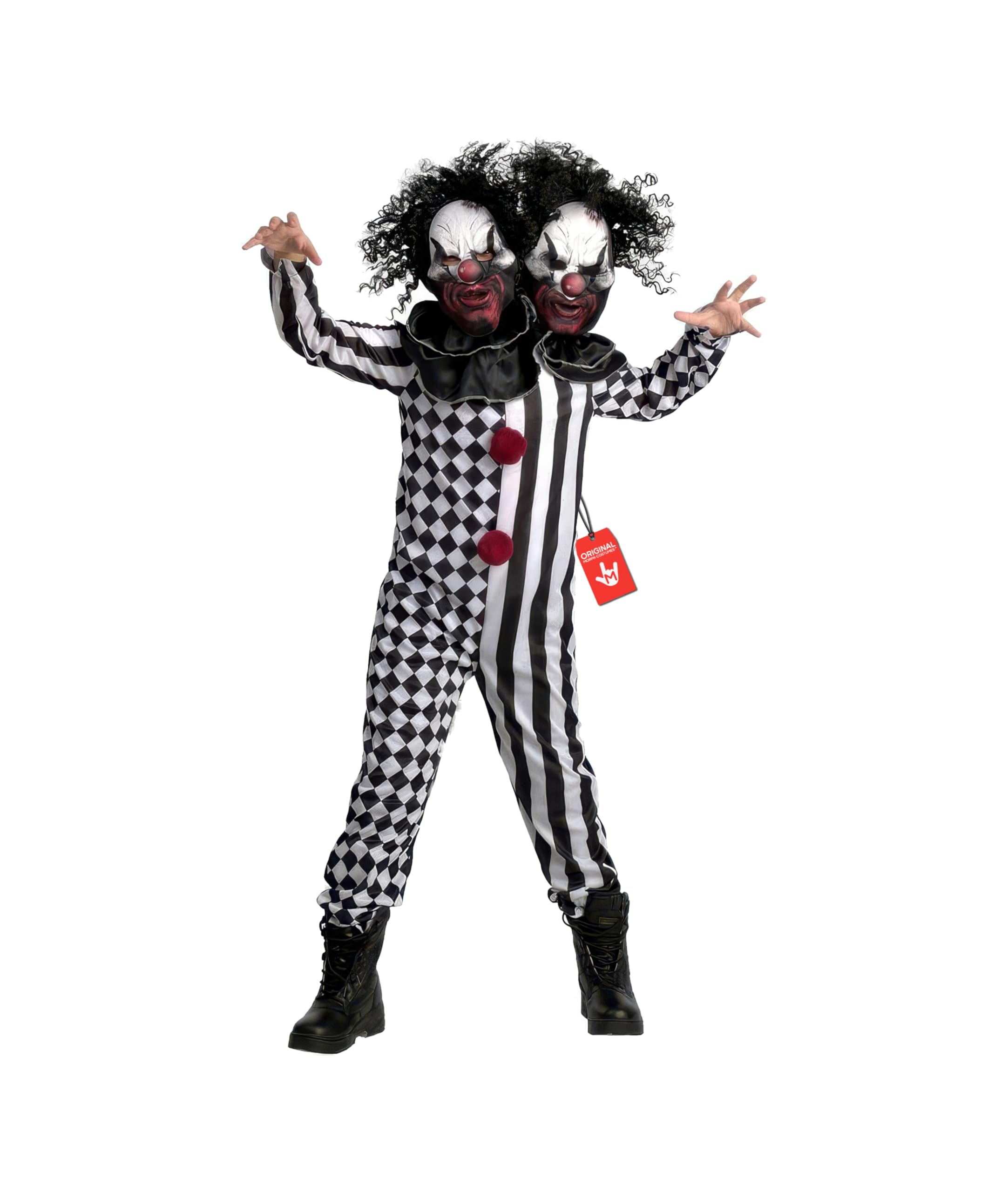 Morph Two Headed Scary Clown Costume for Kids, Kids Killer Clown Costume, Boys Halloween Costumes, Multicolored, Medium
