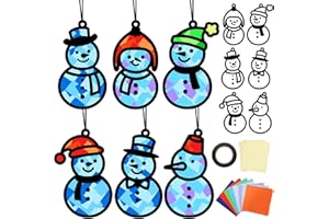 Qyeahkj 36 Set Winter Snowman Suncatchers Crafts Kit DIY Window Tissue Paper Craft Kits Stained Glass Effect Sun Catcher Xmas Holiday Hanging Ornament for School Classroom Home Activity Art Favor Gift
