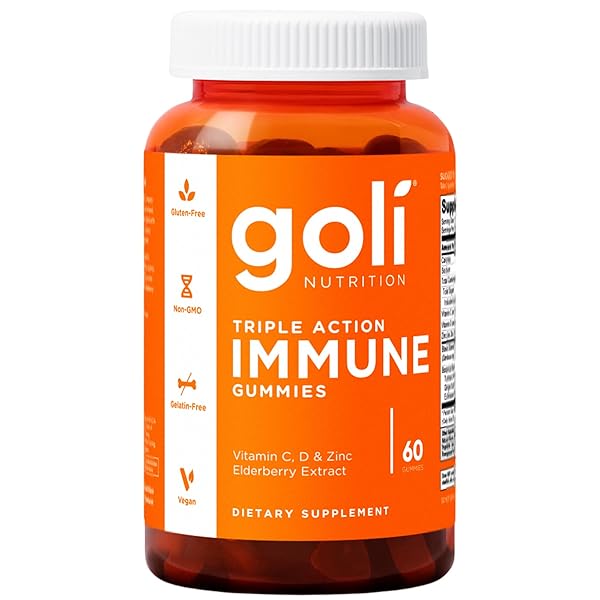 GOLI IMMUNE VITAMIN GUMMY – 60 COUNT – ELDERBERRY, VITAMIN C, D & ZINC, VEGAN, NON-GMO, GLUTEN-FREE & GELATIN-FREE, PACK OF 1