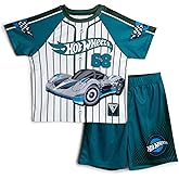 Hot Wheels Athletic Mesh Baseball Jersey T-Shirt and Shorts Outfit Set Toddler to Big Kid Sizes (2T - 10-12)