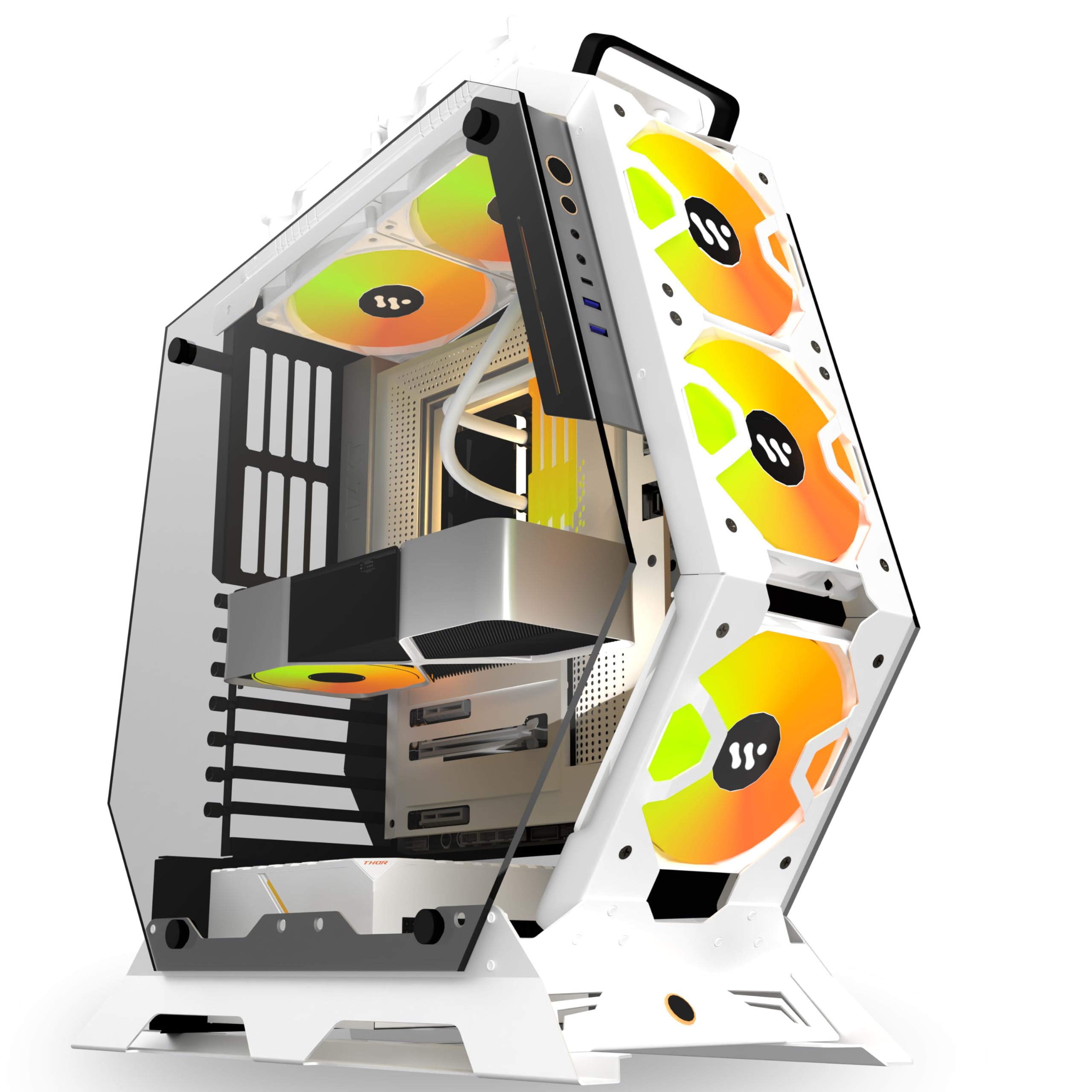 KEDIERS PC Case C570 ATX Mid Tower Tempered Glass Gaming Computer Open Frame Case with 5 PWM ARGB Fans,White