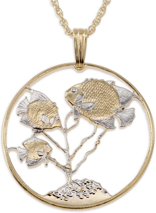 Anglefish Pendant & Necklace, Cayman Island 50 Cents Hand